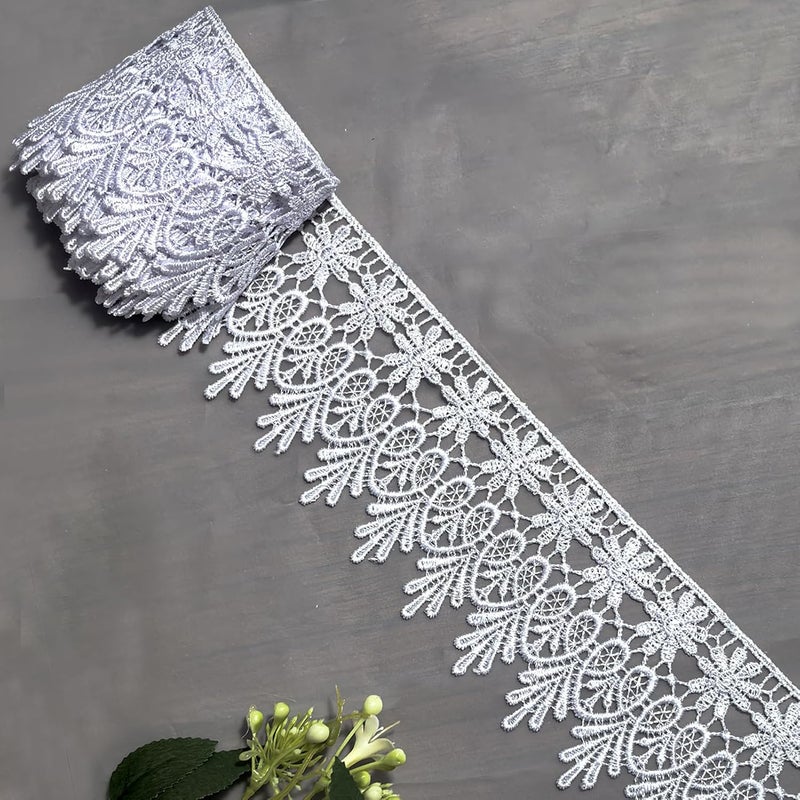 DKKUAYANGUP (Pure White Floral Lace Trim - 5 Yards, 9cm Wide | Wedding Dress Embellishment, Gift Packaging, Party Decor | DIY Sewing & Craft Supplies - Image 1